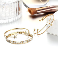 4 Piece Celestial Bangle Set With Crystals 18K Gold Plated Bracelet