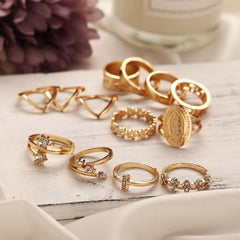 13 Piece Medallion Ring Set With Austrian Crystals 18K Gold Plated