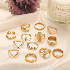 13 Piece Medallion Ring Set With Austrian Crystals 18K Gold Plated