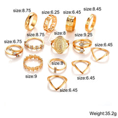 13 Piece Medallion Ring Set With Austrian Crystals 18K Gold Plated