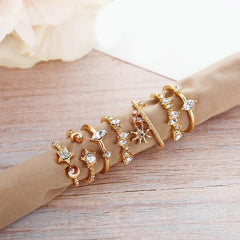 5 Piece Stars Ring Set With Crystals 18K Gold Plated Ring in 18K Gold