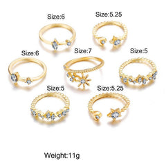 5 Piece Stars Ring Set With Crystals 18K Gold Plated Ring in 18K Gold