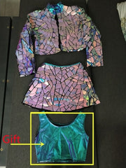 Purple Blue Laser Mirror Sequins Top Short Dress Women Singer Dancer
