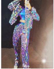 Purple Blue Laser Mirror Sequins Top Short Dress Women Singer Dancer