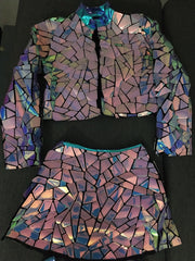 Purple Blue Laser Mirror Sequins Top Short Dress Women Singer Dancer