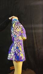 Purple Blue Laser Mirror Sequins Top Short Dress Women Singer Dancer