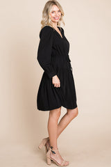 Long Sleeve Tiered Waist String Ruched Dress
