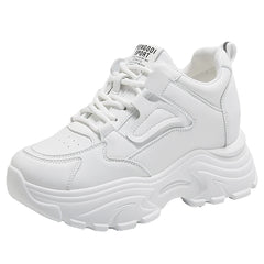 White Platform Women's Sneakers 2024 Spring Lace-Up Thick Bottom