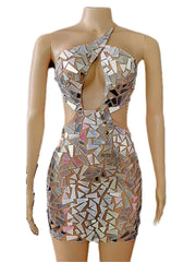 Sexy Shining Mirrors Backless Short DressMeshSee Through Birthday Club