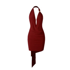 ZYM Latin Dance Dress Women Sexy Backless Halter Dress Black Burgundy