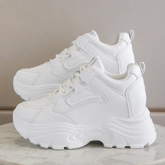 White Platform Women's Sneakers 2024 Spring Lace-Up Thick Bottom