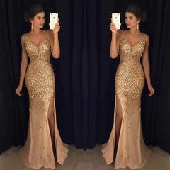 Long Elegant Evening Party Wear Dresses Luxury Wedding Sequins Prom