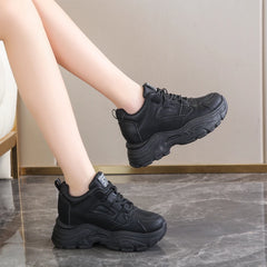 White Platform Women's Sneakers 2024 Spring Lace-Up Thick Bottom