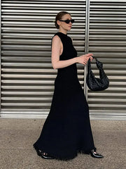 Slim Elegant Women Dress Fashion Solid Sleeveless Tassel Long A-line