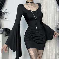 goth dark Cospaly Partywear Women Fashion Batwing Sleeve Mini Dress