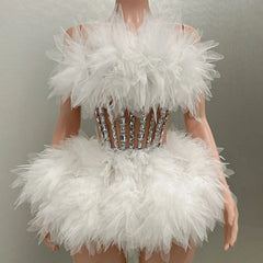 Hot Sale Women Sexy Mesh Ruffles Ball Gown Mini 2 Pieces Dress Lace-up