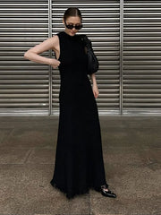 Slim Elegant Women Dress Fashion Solid Sleeveless Tassel Long A-line