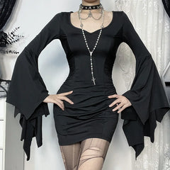 goth dark Cospaly Partywear Women Fashion Batwing Sleeve Mini Dress