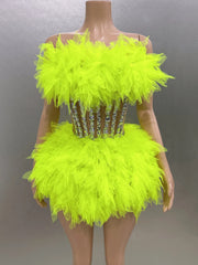 Hot Sale Women Sexy Mesh Ruffles Ball Gown Mini 2 Pieces Dress Lace-up