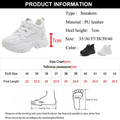 White Platform Women's Sneakers 2024 Spring Lace-Up Thick Bottom