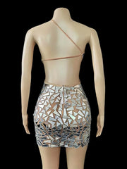Sexy Shining Mirrors Backless Short DressMeshSee Through Birthday Club