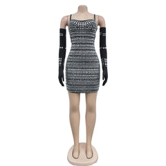 Rhinestone Black Mini Dress Lady Sexy Party Bodycon Evening Dresses