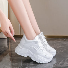 White Platform Women's Sneakers 2024 Spring Lace-Up Thick Bottom