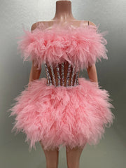 Hot Sale Women Sexy Mesh Ruffles Ball Gown Mini 2 Pieces Dress Lace-up