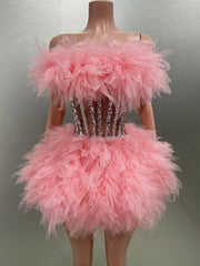 Hot Sale Women Sexy Mesh Ruffles Ball Gown Mini 2 Pieces Dress Lace-up