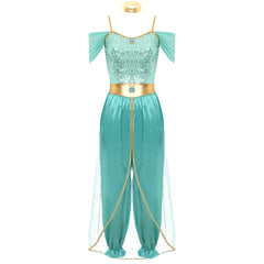 Womens Cosplay Arabian Princess Costume Spangles Jumpsuit Stage Dance