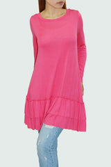 Long Sleeve Pleated Bottom Tunic - Coral