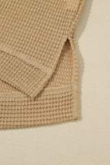 Khaki Plain Waffle Knit Drop Sleeve Side Slits Oversized Top