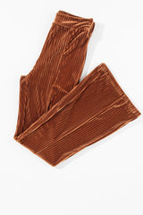 Chestnut Solid Color High Waist Corduroy Flare Pants