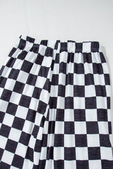 Black Checkered Print High Waist Wide Leg Pants