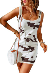 Cow Print Slim Fit Square Neck Knitted Mini Dress