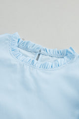 Mint Green Layered Ric Rac Cap Sleeve Filled Neck Blouse