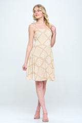 Paisley printed spagetti strap tie shoulder smocked back A-line dress