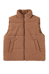 Black Solid Color Corduroy Puffer Vest Coat