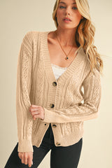 Dark Khaki Hollow Knit Drop Shoulder Cardigan