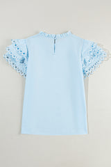 Mint Green Layered Ric Rac Cap Sleeve Filled Neck Blouse