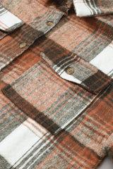 Gold Flame & Grey Plaid Button Up Collared Flannel Shacket