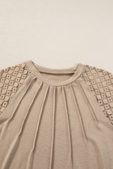 Blackish Green Seamed Detail Contrast Lace Raglan Sleeve Tee