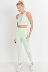 Highwaist Hybrid Mesh & Lattice Straps Full Pocket Leggings