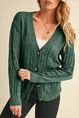 Dark Khaki Hollow Knit Drop Shoulder Cardigan