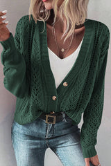 Dark Khaki Hollow Knit Drop Shoulder Cardigan