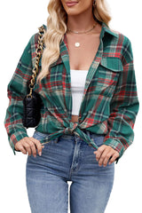 Red Plaid Chest Pocket Button Front Shirt