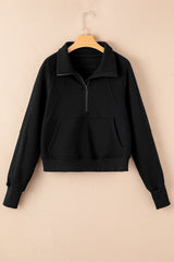 Parchment Zip Up Stand Collar Ribbed Thumbhole Sleeve Sweatshirt