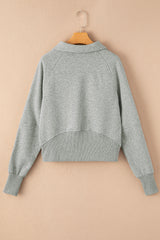 Parchment Zip Up Stand Collar Ribbed Thumbhole Sleeve Sweatshirt