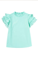 Mint Green Layered Ric Rac Cap Sleeve Filled Neck Blouse