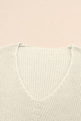 Pink Basic Ribbed Knit V Neck Sweater